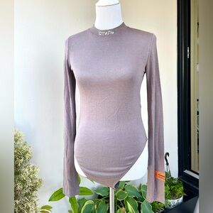 Heron Preston Turtleneck Bodysuit in Taupe/ Gray- Beige, XL